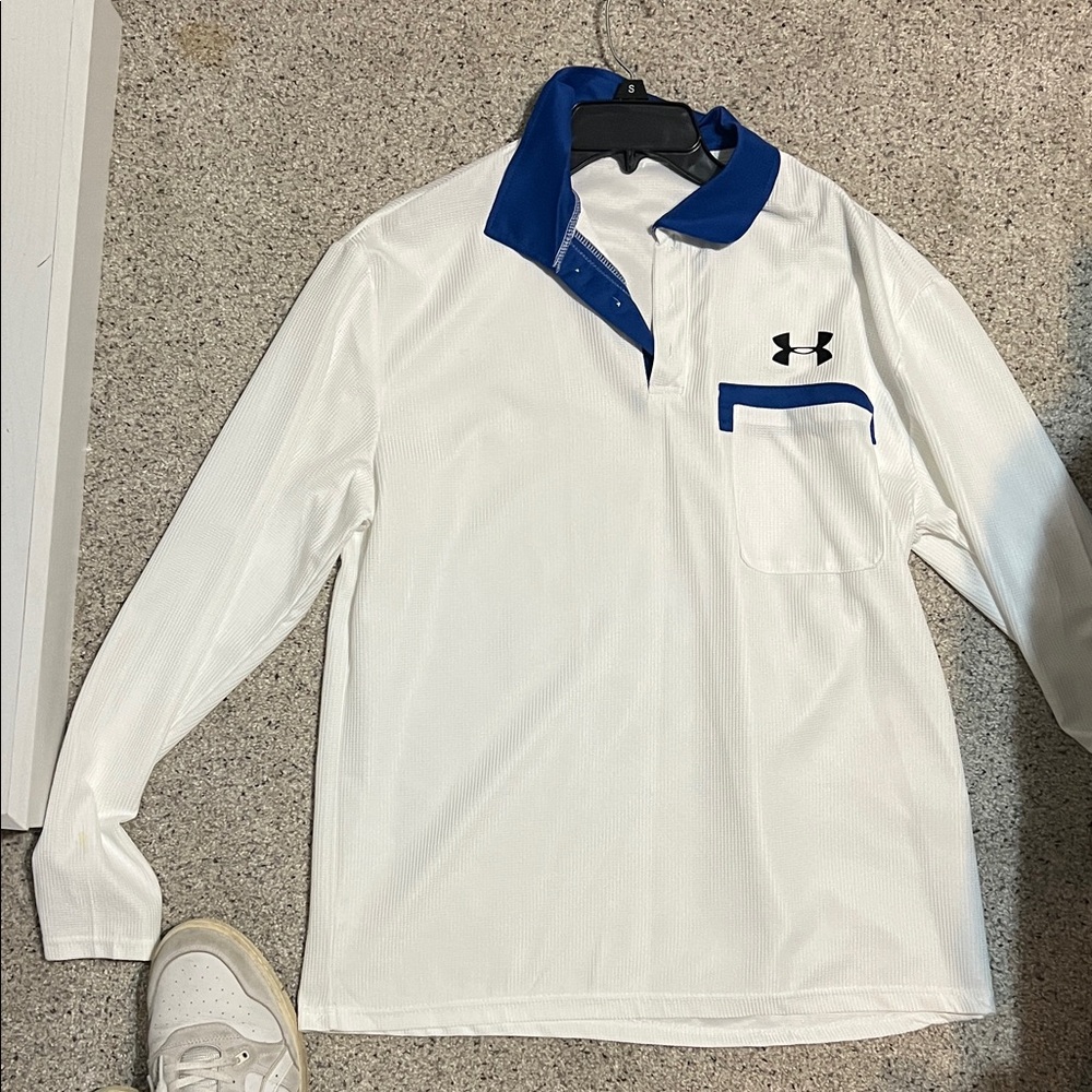 Under Armour Men's White and Blue Button Down Shirt